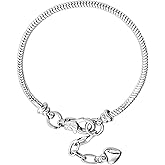 RUBYCA 10pcs White Silver Plated Heart Lobster European Snake Chain Bracelets fit Charm Beads 6.7"