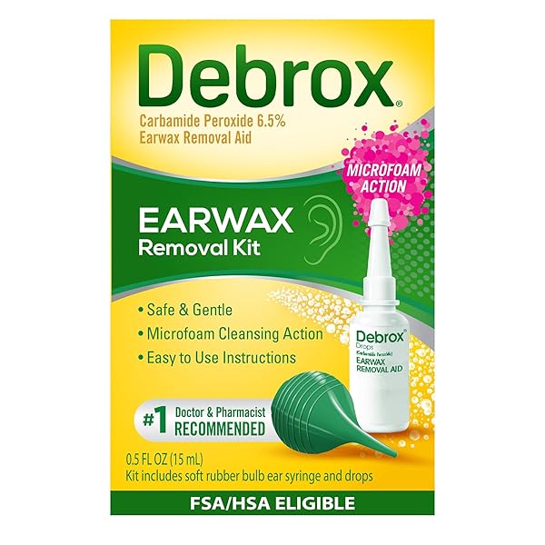 DEBROX EAR WAX REMOVAL KIT, BULB SYRINGE & 0.5 FL OZ EAR WAX REMOVAL DROPS WITH CARBAMIDE PEROXIDE