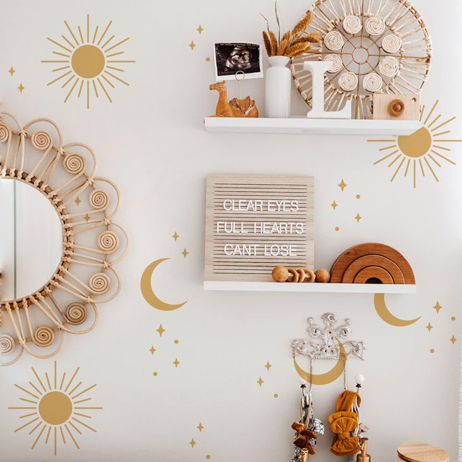 Boho Wall Stickers for Kids DIY Decorative Art Decor for Nursery,Kids Bedroom,Playroom,Girls Bedroom and for Living Room Wallpaper Decor Removable Vinyl Stickers Cute Sun Moon Star Wall Decals (P4) — image 1