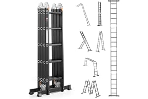 VEVOR Multi-Purpose Folding Ladder, 7-in-1 Tall Extension Step Ladder, A Frame 5 Step Telescoping Ladder, 19ft Reach Height Heavy Duty Adjustable Ladder, 330 lbs Capacity for Home Outdoor