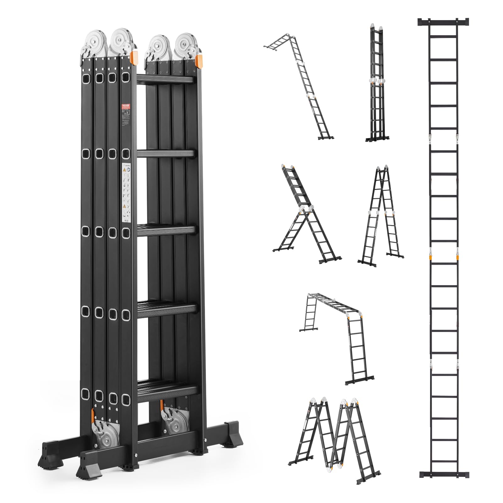 Photo 1 of VEVOR Multi-Purpose Folding Ladder, 7-in-1 Tall Extension Step Ladder, A Frame 5 Step Telescoping Ladder, 19ft Reach Height Heavy Duty Adjustable Ladder, 330 lbs Capacity for Home Outdoor