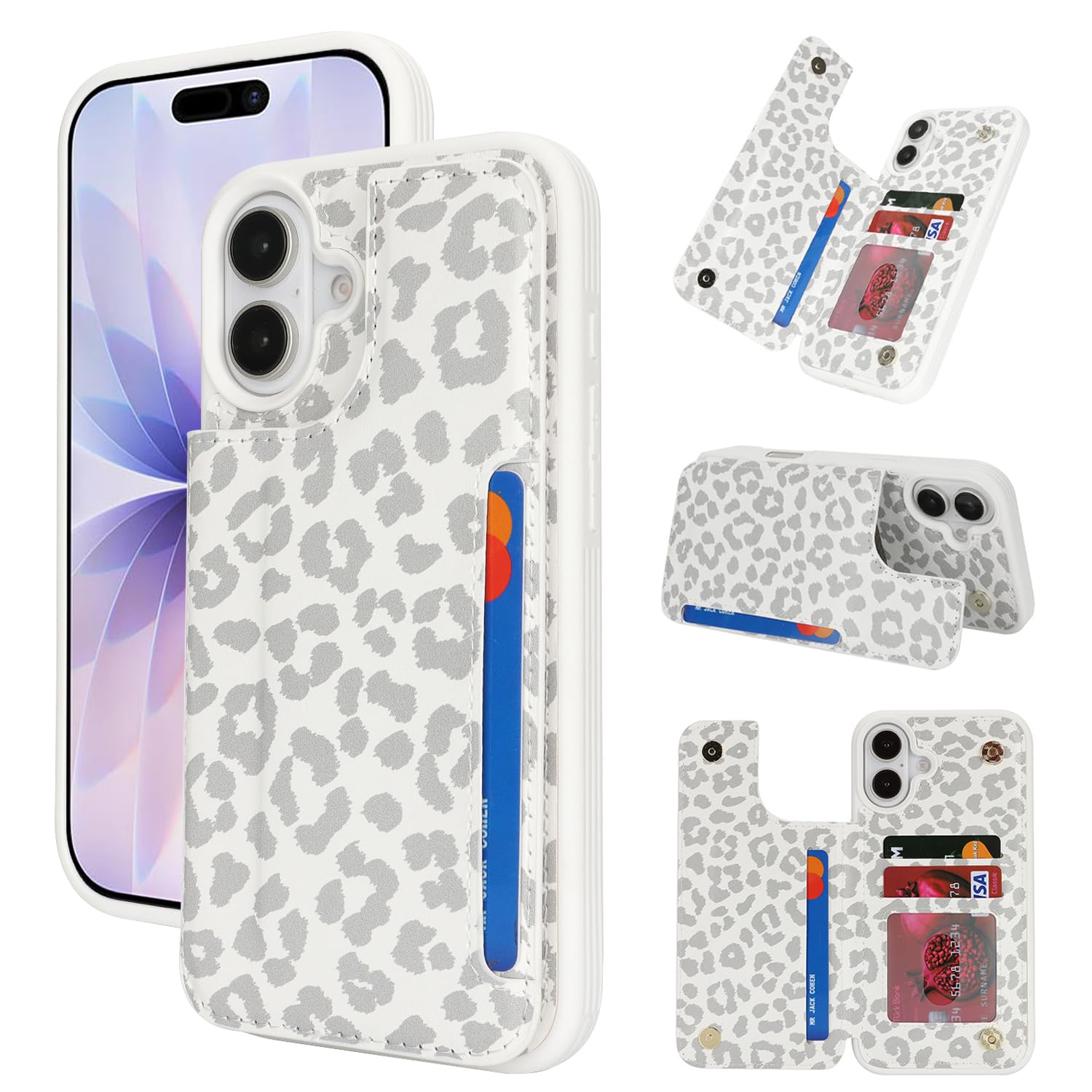 Photo 1 of iCoverCase Compatible with iPhone 17 pro  Wallet Phone Case with Card Holder for Women Men, [RFID Blocking] Card Slots PU Leather Protective Wallet Case 6.3 Inch (Gray Leopard)