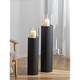 Sziqiqi Tall Floor Candle Holders: 34/27 inch Hurricane Pillar Candleholders Set of 2 for Home Decor - Large Black Cylinder C