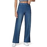 THE GYM PEOPLE Women's Wide Leg Pull on Jeans Stretchy Baggy Trendy Casual Straight Denim Pants with Pockets
