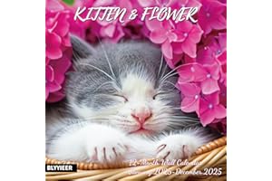 BLYYIEER 2025 Wall Calendar,Calendar 2025,Kittens Monthly Wall Calendar, 12" x 24" Open,Family Planner Calendar Organizer with Cute kitten & flower Images, for Kitty Cat Lovers