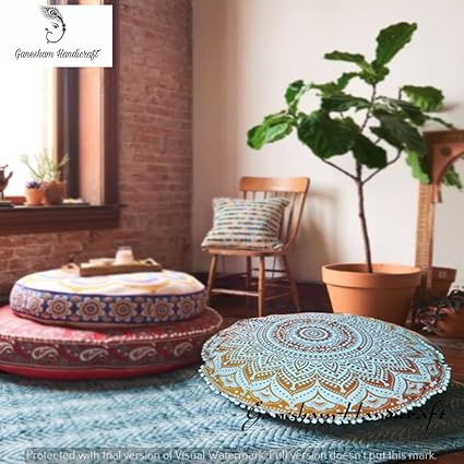 Ganesham Handicrafts Round Mandala Pillow Throw Living Room