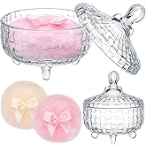 Tioncy 3 Pcs Large Body Powder Puff and Container Valentine's Day gift Powder Container with Puff Crystal Case Soft Washable Reusable Velour Face Body Glitter Wet Dry Makeup(Weave Design,Clear)