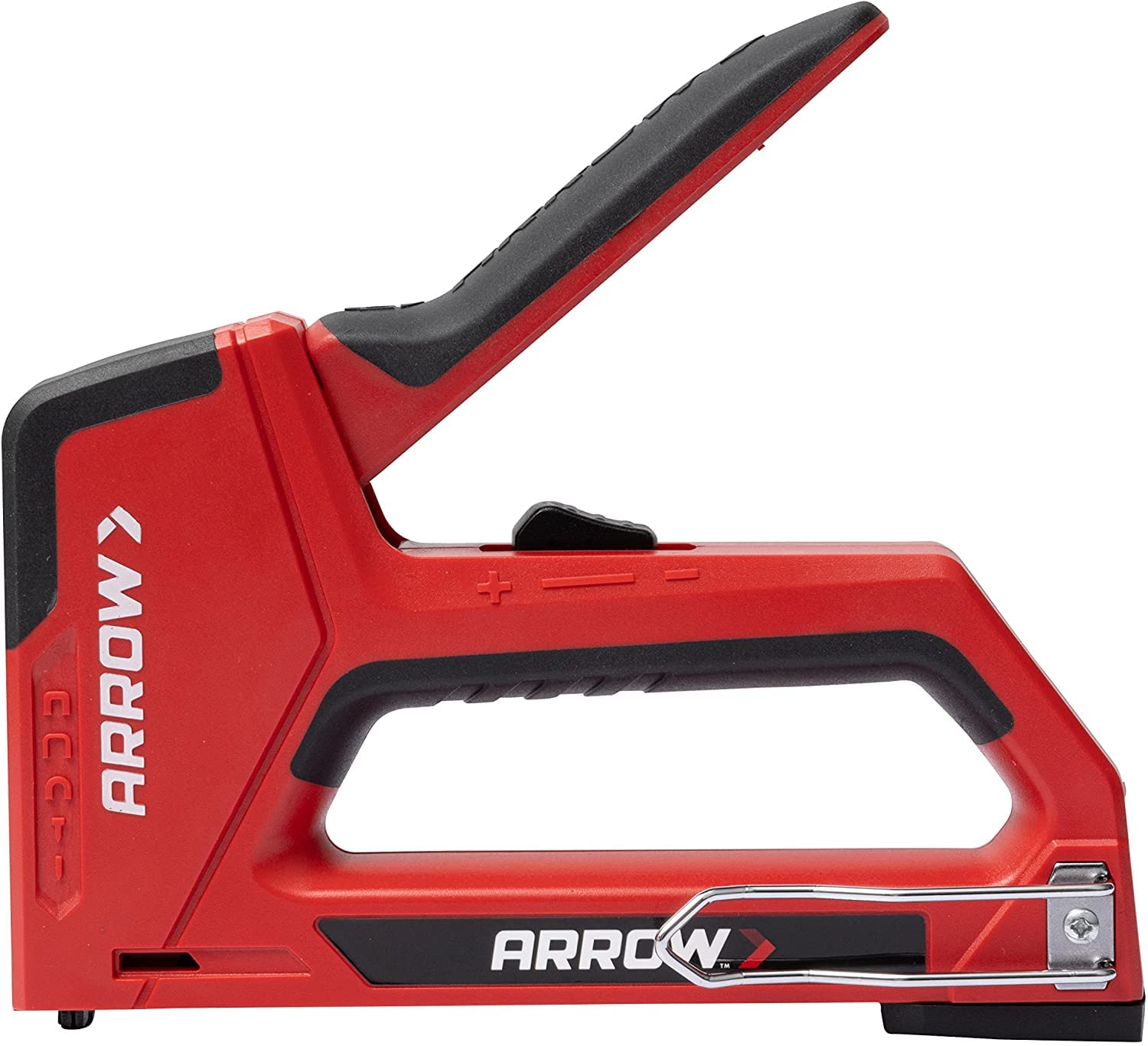 Arrow T501 5-in-1 Manual Staple and Nail Gun, Wire Stapler, and Brad Nailer for Wood, Upholstery, Construction, Insulation, Crafts, Fencing, and Cable, Black/Red