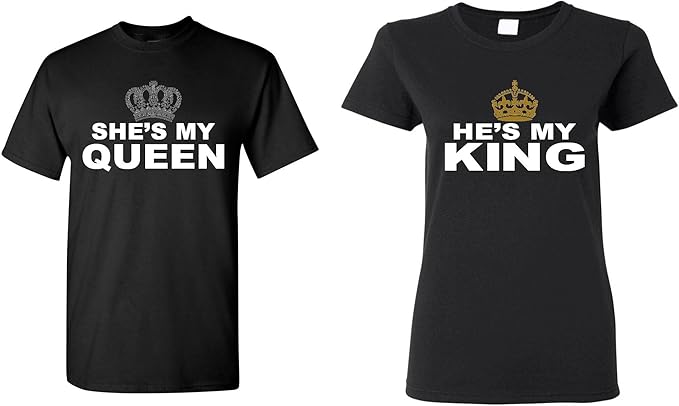 Amazon Com Shop4ever She S My Queen He S My King Couples Matching T Shirts Clothing