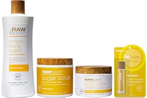 Raw Sugar Lemon Sugar Body Love Bundle - Hydrating,Moisturizing Body Wash, Body Scrub, Body Butter & Lip Balm, Clean, Made with Plant-Derived Ingredients, Formulated without Sulfates and Parabens