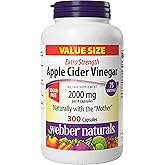 Webber Naturals Apple Cider Vinegar 2000 mg with The Mother, High Potency, 300 Capsules, 2000 mg per Serving, Natural Digestion Support, Non-GMO, Gluten, Dairy & Sugar Free