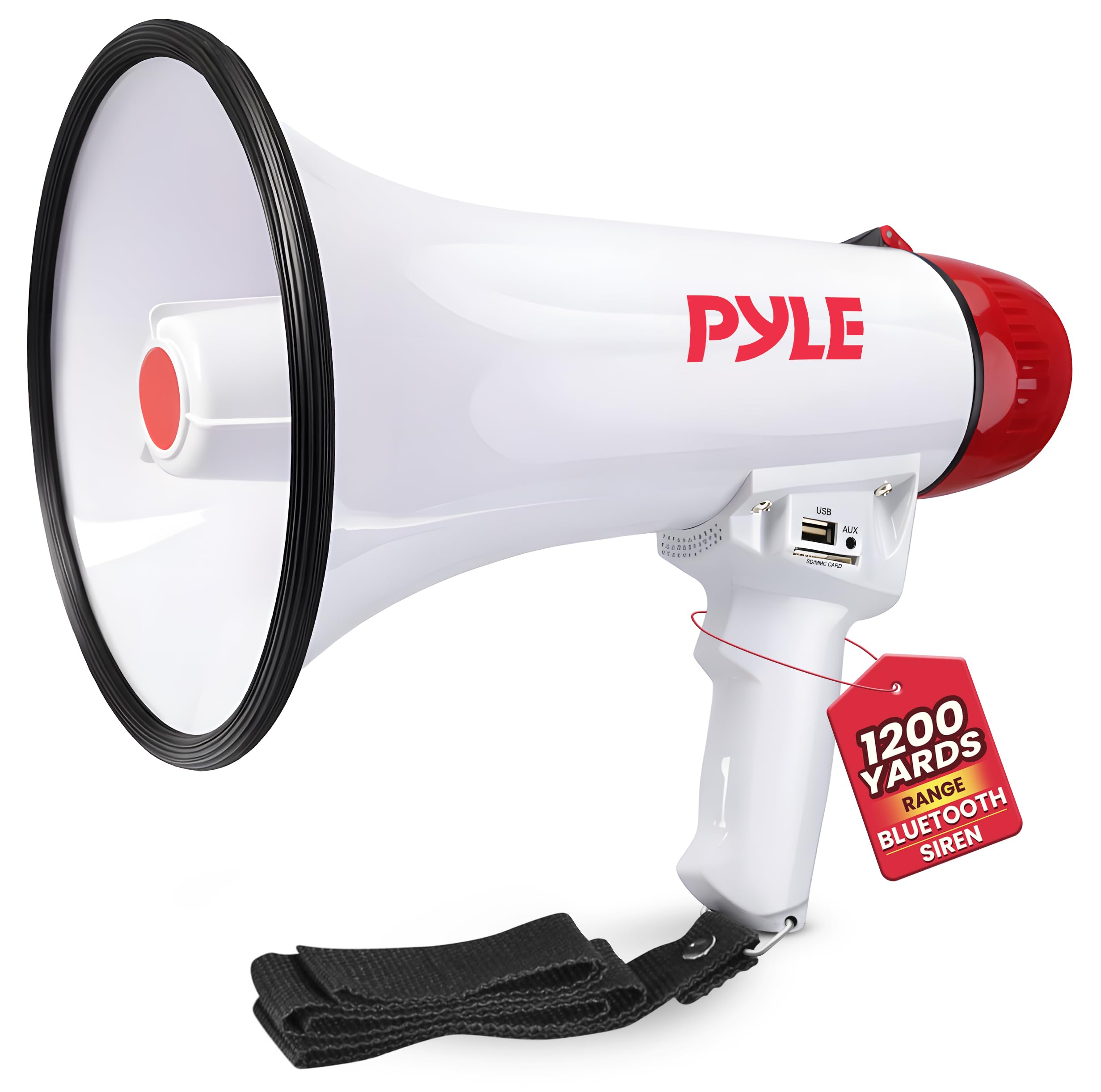 PYLE PMP42BT Bluetooth 40 W Outdoor Megaphone Bullhorn Speaker with AUX/USB/SD,White/Red