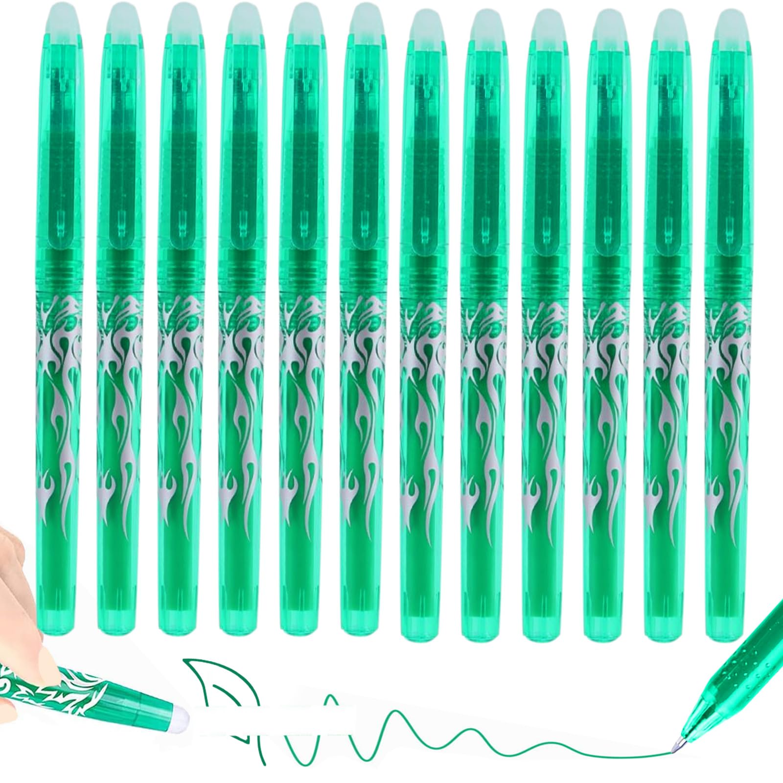 SIMDAO 12 Pack Green Rub Out Pens Erasable Gel Pens with Rubber Erasers,0.5mm Green Friction Pen Smooth Writing, Easy to Modify Writing Supplies Suitable for Use in School, Work, And Daily Life