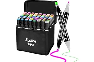 K.CINE 48 Colors Alcohol Markers, Dual Tip Art Markers with Brush Tip & Chisel Tips, Artist Art Sketch for Adults Coloring Illustration Book Painting Card Making