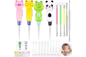 Tondiamo 17 Pieces Earwax Cleaner Tool Cute Kid's LED Earwax Spoon with Light Ear Pick Stainless Steel Ear Curette Double End Earwax Spoon Earwax Cleaning Tool Removal Kit(Lovely)