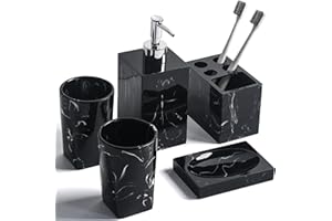 5-Piece Bathroom Counter Top Accessory Set - Dispenser for Liquid Soap or Lotion, Soap Dish, Toothbrush Holder and 2 Tumblers