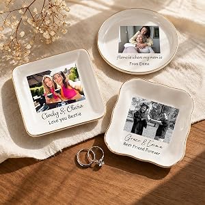 Oksparao Custom Photo Jewelry Dish Ceramic Ring Tray – Personalized Graduation Gift for Her, Gift for Mom and Bestie, Bride t