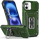 SEFING Phone Case for i Phone16 Case iPhone 16 Phone Case with Camera Lens Cover, with Ring Holder Kickstand, fit Magnet Car Mount, for iPhone 16 (Olive Green)