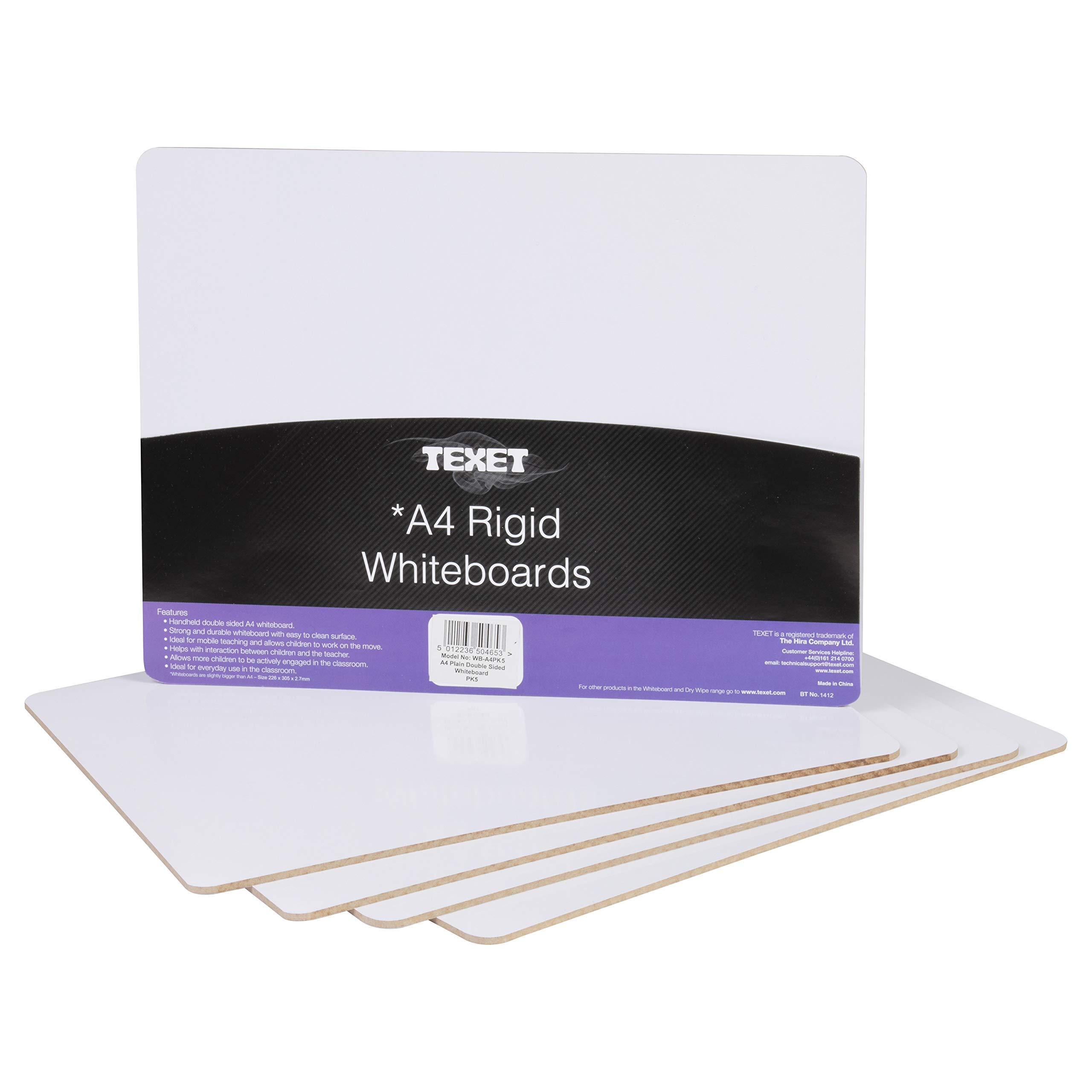 Texet | A4 | Plain Whiteboard | Pack of 5 | Rigid Board | We are an Approved Educational Supplier