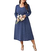 BELAROI Plus Size Sweater Dresses for Curvy Women Long Sleeve Maxi Dress Midi Fall Winter Outfits Scoop Neck Lighweight