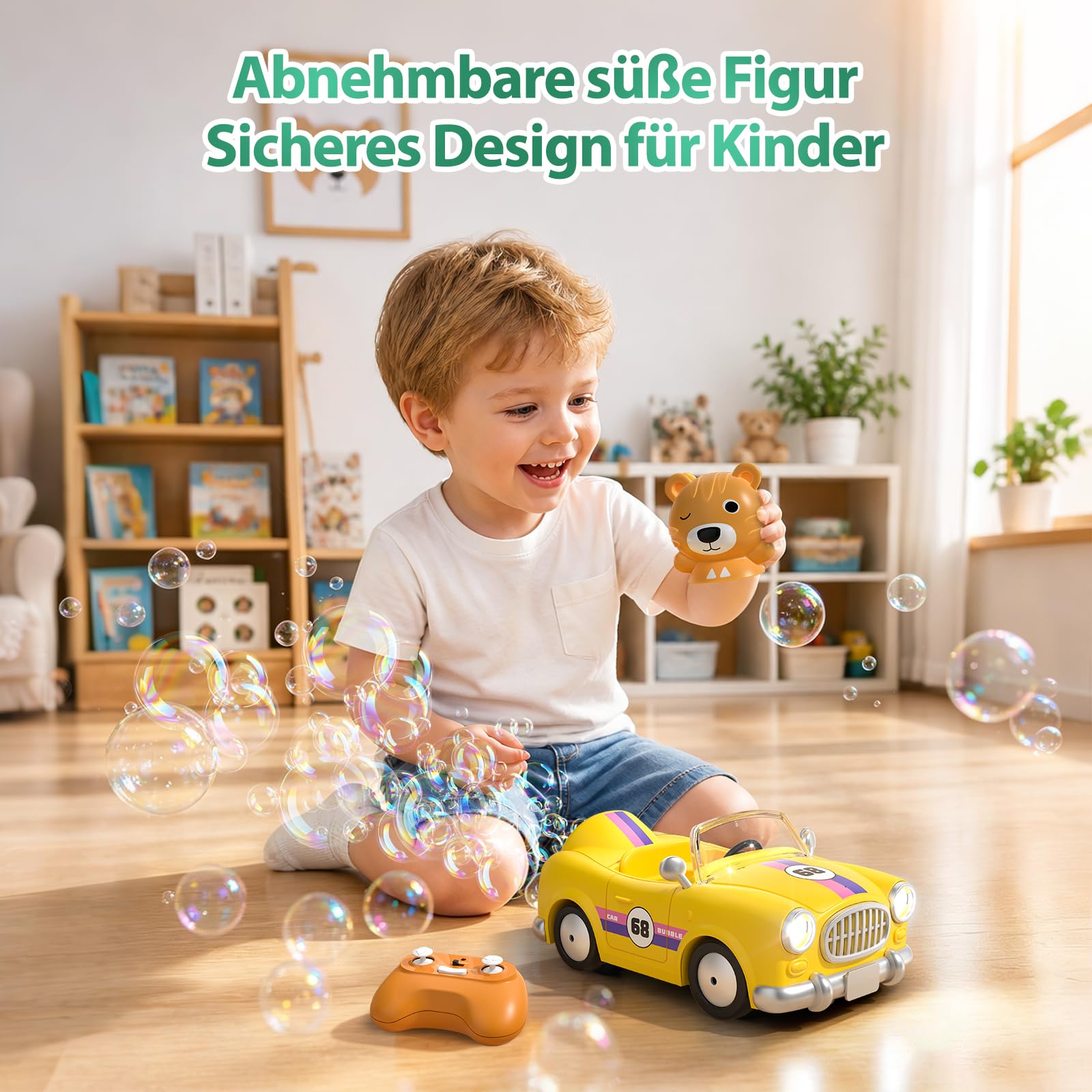 AZDYJL Ferngesteuertes Auto ab 4+ Jahre Kinder, RC Seifenblasenpistole Auto 5