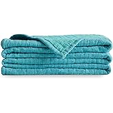 UnHide Summer Cotton Blanket -100% Cotton - Breathable and Lightweight - Cozy Throw Blanket for Outdoor Picnic, Beach, Park, and Backyard - Machine Washable - 60” x 80” - Teal