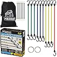 XSTRAP STANDARD Premium Bungee Cords with Finger-Hole Hooks Heavy Duty Outdoor - 18 pcs Bungee Cords Assorted Sizes Includes 10'', 18", 24", 36", 48" and 2 Steel Rings for Garbage Can Motorcycle Tent