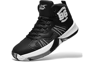 ASHION Kids Basketball Shoes Boys Girls Sneakers Mid-Top Lace Up Cushion Anti Slip Athletic Outdoor Sport Shoes for Unisex-Child