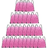 Grneric Drawstring Backpack Bulk 28 PCS Drawstring Bags String Backpack Cinch Bag Sackpack for Men Women Gym (Pink)