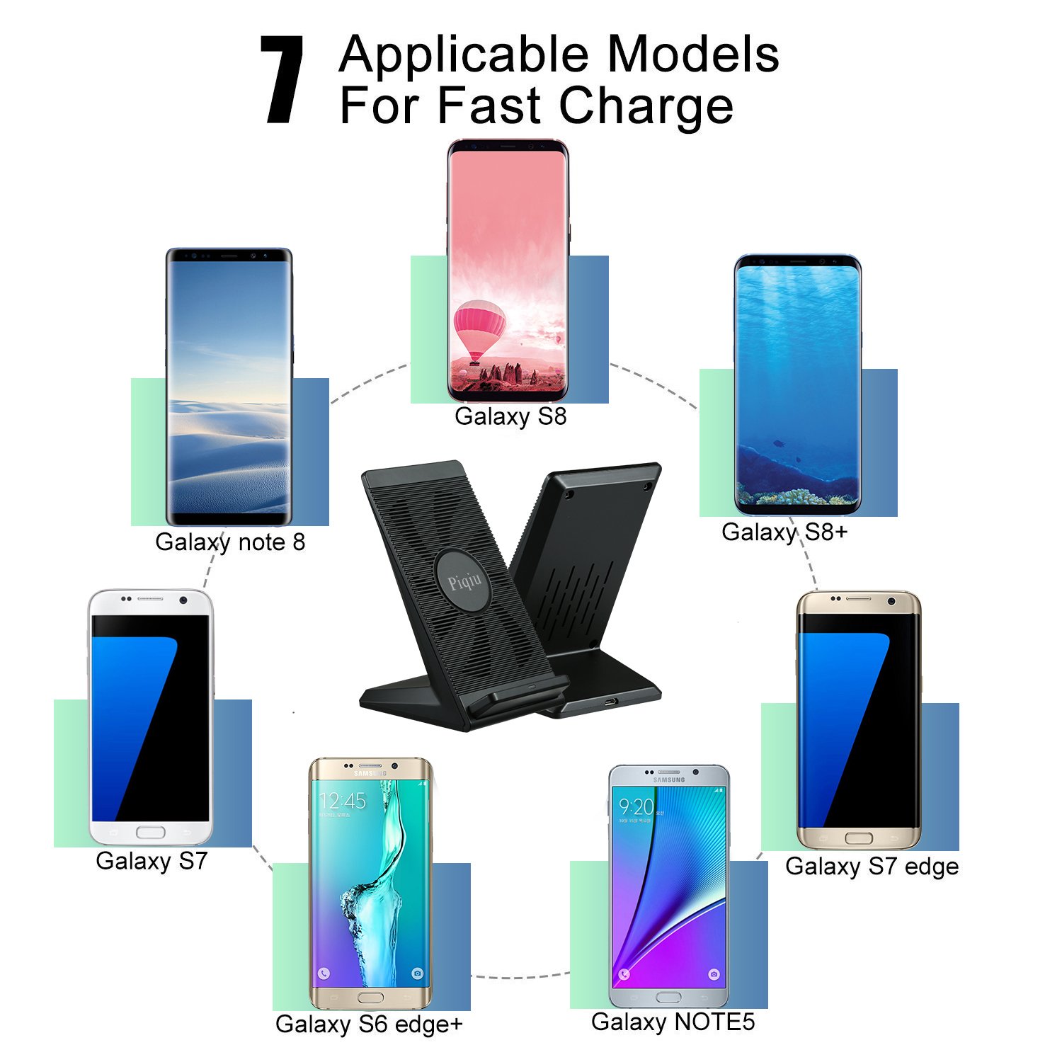 iPhone X Wireless Phone Charger with Fan 10W Qi Fast Wireless Charging Stand for Galaxy S9+Note 8 5 S8 S8+ S7 S7 Edge S6 Plus 7.5W Charge for iPhone X 8 8Plus (Without AC Adapter)