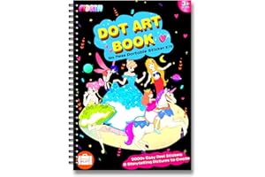 FIDRTH Dot Art Activity: No Mess Sticker Art Book for Kids, Scrapbooking Arts and Toddler Crafts Supplies, Airplane Travel Activity, Gifts for Boys & Girls Ages 3, 4, 5, 6, 7 (Unicorns & Princesses)