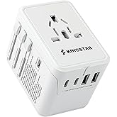 Universal International Plug Travel Adapter, 6 in 1 Wall Charger with 3 Type-C 5.8A 29W PD Fast Charging & 2 USB-A 5.8A & Multi AC Outlet Adaptor for USA EU UK AUS 200+ Countries