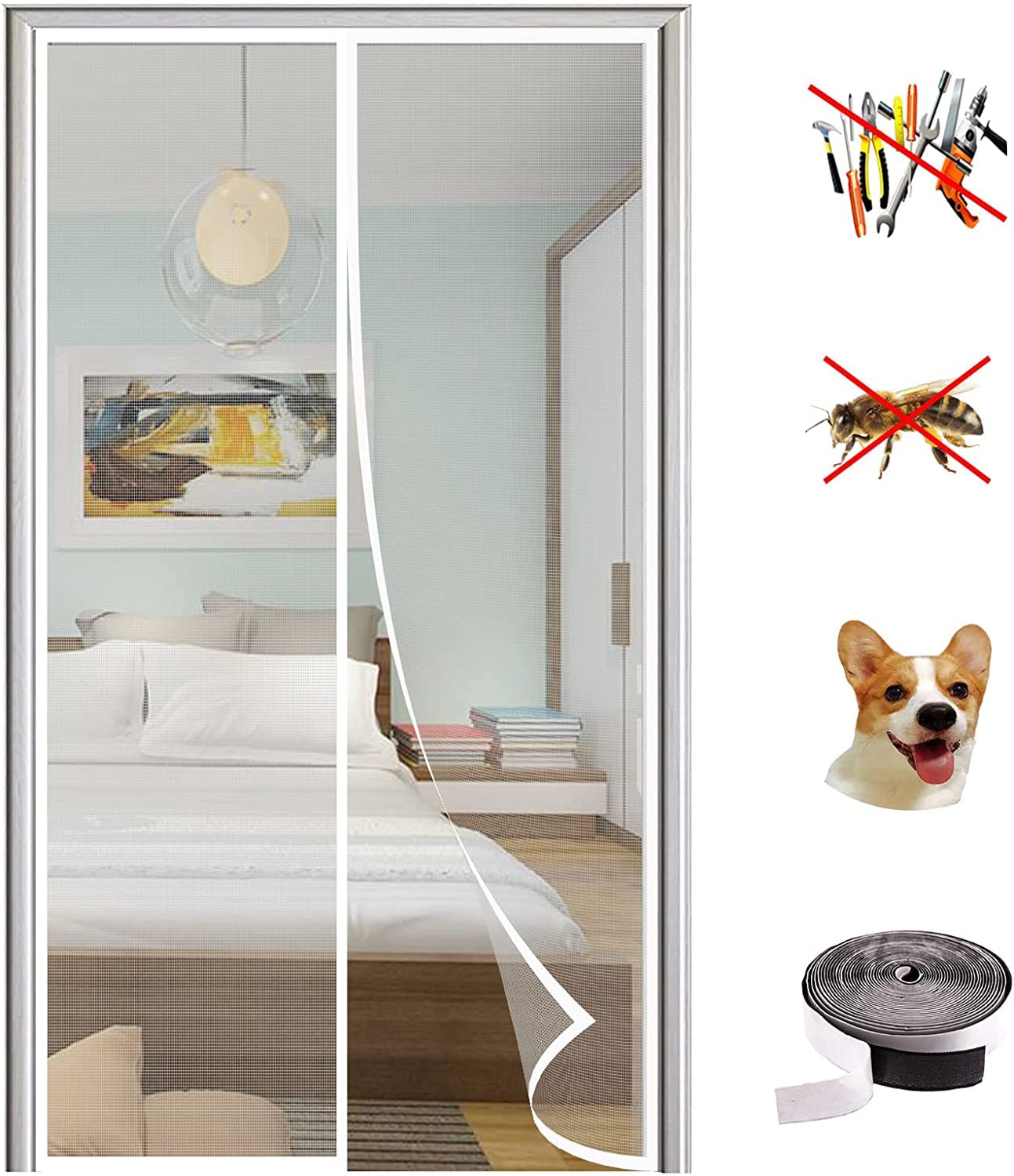 KZhanmy Magnet Fly Screen Door Insect Protection, Magnetic Mosquito Net,Automatic Closed Anti-Mosquito Curtain for Balcony and Patio Door-White B||70x200cm