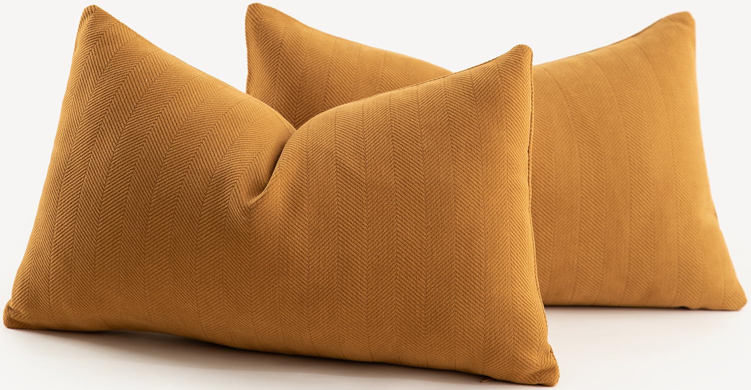 Mandioo Pack of 2 Chenille Cushion Covers Soft Comfortable Durable Throw Pillow Cases for Home Decor Sofa Couch Living Room Bedroom 12 x 20 Inch 30x50 cm Ginger