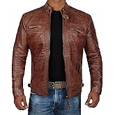 Decrum Mens Leather Jacket - Real Lambskin Cafe Racer Motorcyle Style Leather Jackets For Men
