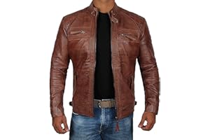 Decrum Mens Leather Jacket - Real Lambskin Cafe Racer Motorcyle Style Leather Jackets For Men