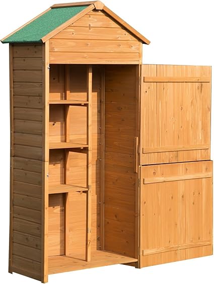 Outsunny Armoire Abri De Jardin Remise Pour Outils 3 Etageres 2 Portes Loquets Toit Pente Bitume 84l X 51l X 190h Cm Pin Massif Amazon Fr Jardin