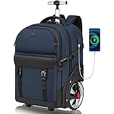 MATEIN Rolling Backpack with Wheels, 17 Inch Large Roller Backpack with Combination Lock, Water Resistant Anti Theft Travel Wheeled Backpacks Laptop Back Pack for Men Women Work Business Commute, Blue