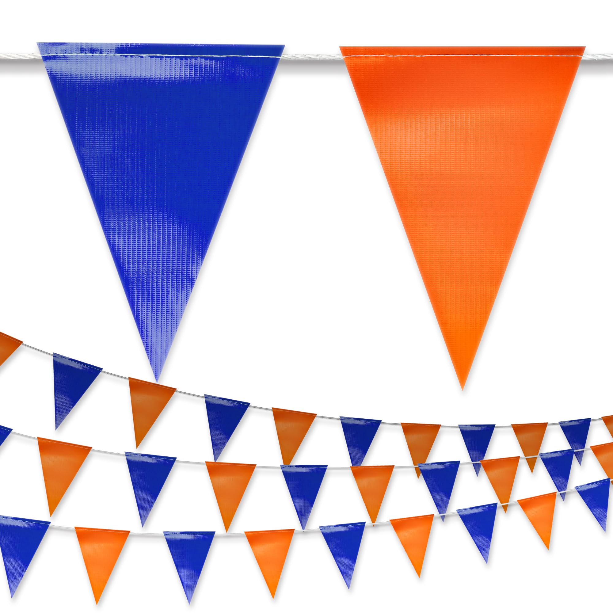 Photo 1 of ?102FT?Orange and Navy Blue Pennant Banner Fabric Triangle Flag| Heavy-Duty Outdoor | Nautical backstroke flags| OSHA 500lb Rated | Strand Fade Resistant