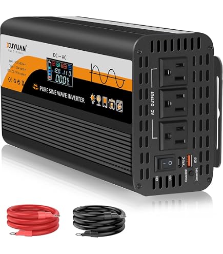 thumbnail image 2 of EDECOA 1500W Pure Sine Wave Power Inverter – 12V DC To 110V/120V AC With LCD, USB, Remote For RV/Truck 2 of 5