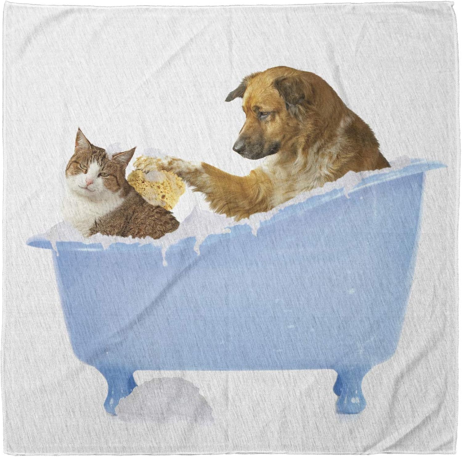 Amazon Com Ambesonne Funny Bandana Dog And Cat In Bathtub Unisex Head And Neck Tie Clothing