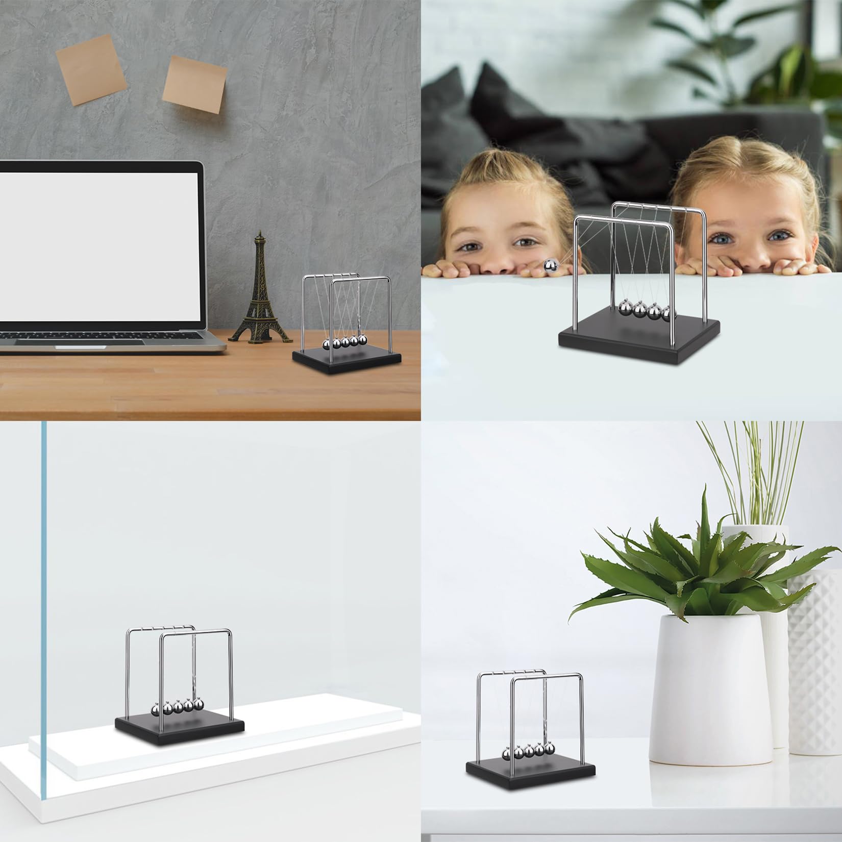 SEVNPRIME 5 Large Beads Newton's Cradle Balance Balls Desk Toys Office Decorations with Black Wooden Base Desk Balance Balls Fun Science Physics Toys for Office/Bedroom/Living Room