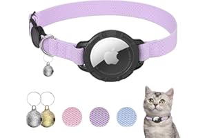 AirTag Cat Collar, Sucegi Stretchy Kitten Collar with Apple Air Tag Holder and Bell, Breakaway Design Ultra Elastic GPS Tracking Cat Collar for Cats and Puppies, 7.5-12.5 Inch, Purple