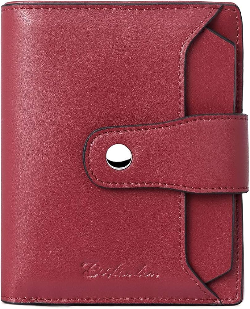 BOSTANTEN Women Leather Wallet RFID Blocking Small Bifold Zipper Pocket Wallet Card Case Purse with ID Window Wine Red