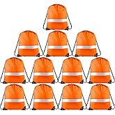 KUUQA 12 Pcs Drawstring Backpack Bag Bulk Reflective Backpack Orange String Bags Cinch Sack Backpack for Team Yoga Sport Gym Traveling