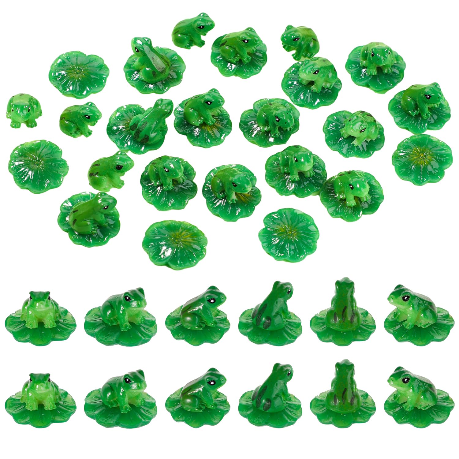 lasuroa 20pcs Resin Mini Frogs + 20pcs Mini Lotus Leaves, Resin Tiny Figurines Frog Lotus Leaves Decor Miniature Green Frogs Decorations for Craft Home Landscape DIY Dollhouse Ornament