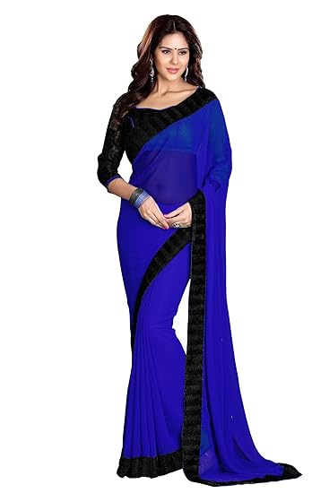 SOURBH Womens Georgette Saree With Unstitched Blouse Piece (6.3 meters)