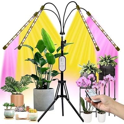 Grow Light with Stand, LED Growing Lamp for Indoor Plants, Smart Full Spectrum Sunlike 80W, Remote Controll, 3 Modes 9 Dimmable Level, 4/8/12H Timming - 2021 Upgraded