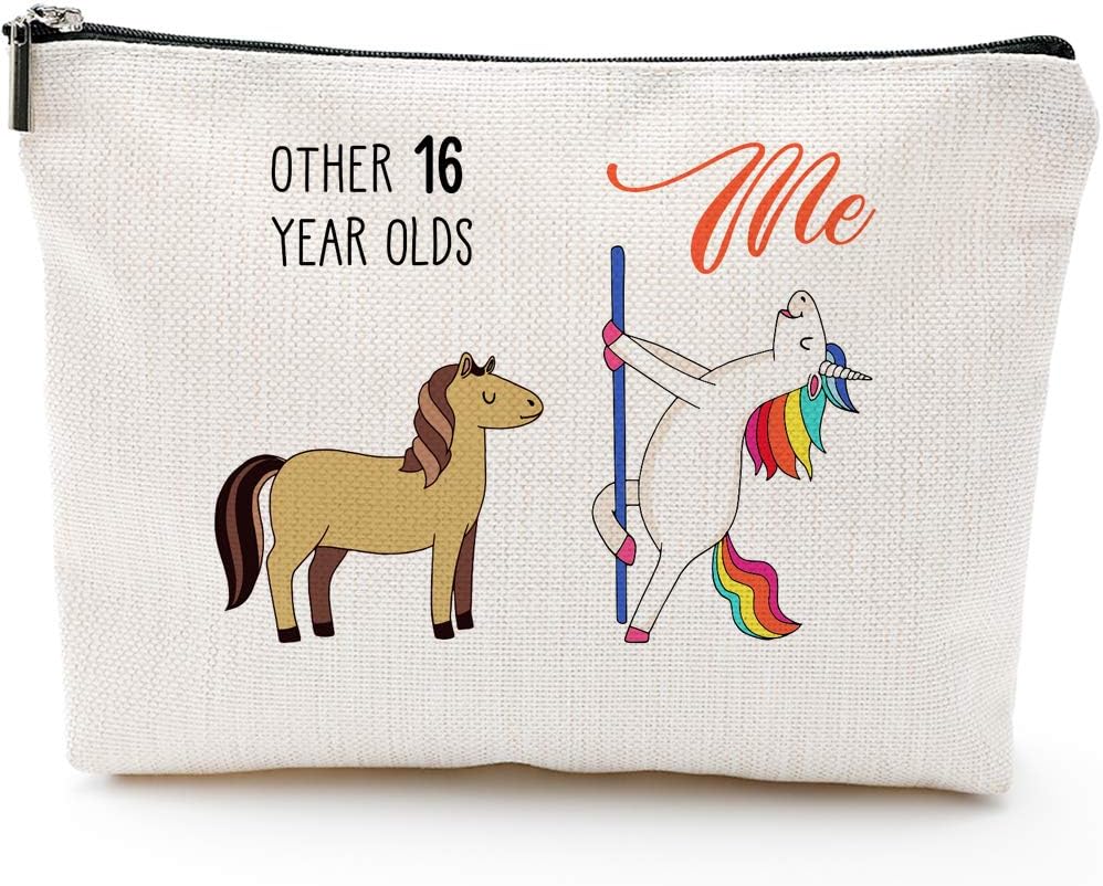 16th Birthday Gifts for Girls-Unicorn 16 Year Olds- 16th birthday for Bestie Daughter BFF, Fun Makeup Bag Gifts