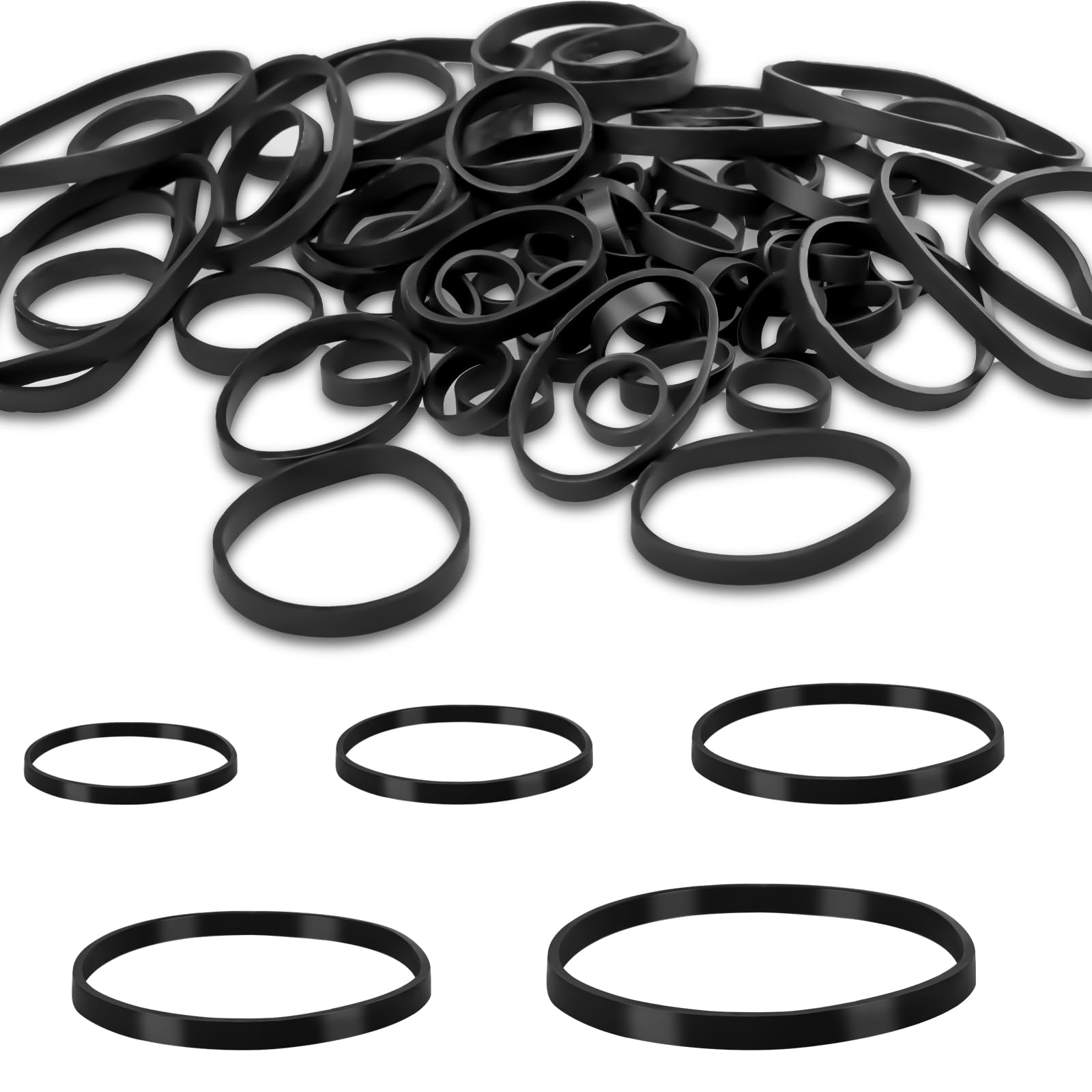 wonkeken 150Pcs Elastic Bands 5 Sizes Heavy Duty Thick Rubber Bands Natural Strong Elastic Bands Wide Rubber Bands Home School Office Workshop Accessories Fixed Stretchable Bands Black 2.5/4/5/6/8CM